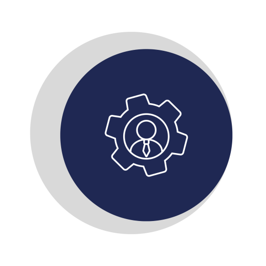 Gear and employee icon representing step 2: employment setup, payroll, and onboarding